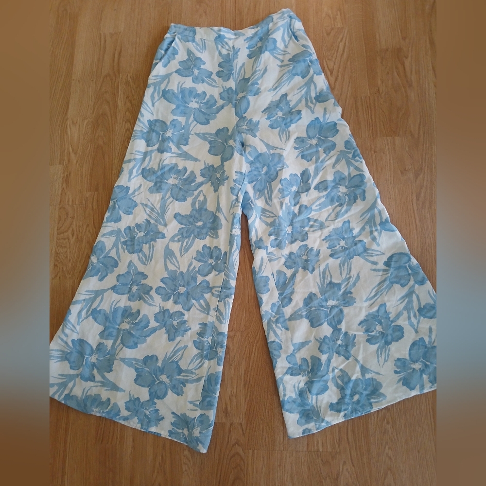 Midnight Sky Coastal Blue Floral Wide-Leg Pants - Coastal Vibes Medium